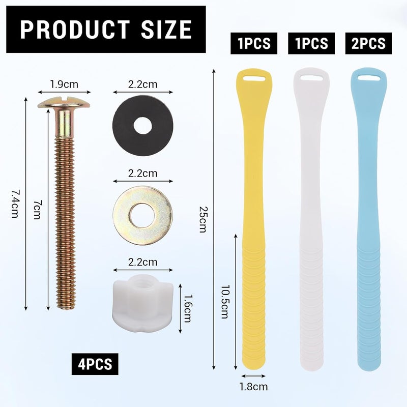 LOGJAM 4 Sets Toilet Seat Screws Replacement Kit, Heavy Duty Toilet Seat Fastener with Toilet Lifter Tab, Plastic Nut and Washers for Top Mount Toilet Hinge - Image 2